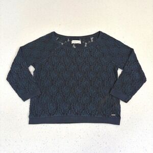 Abercrombie Fitch Floral Lace Overlay Crewneck‎ Top Long Sleeve Dark Romantic L